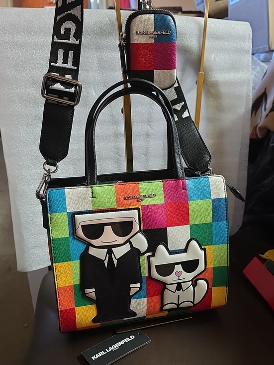 Karl Lagerfeld Handbags - Karl Lagerfeld Tote with Character Appliqué & Matching Clip On Pouch Nwt